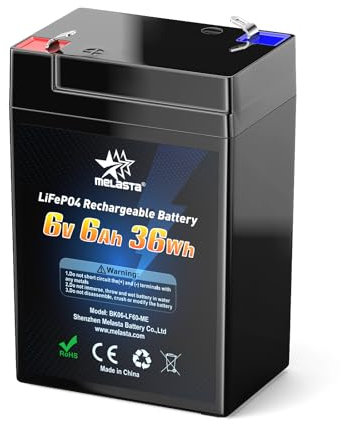 melasta 6V 6Ah LiFePO4 Rechargeable Battery, Deep Cycle 2000 Times with BMS Protection, LiFePO4 Battery Suitable Motor Boats, Camping, Scooters, Inverters, Solar, Wind Turbine