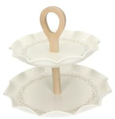 Alzata Portadolci Antipastiera Riccioli Fata 53164 Brandani Porcellana Bianca Decori Tortora 24cm