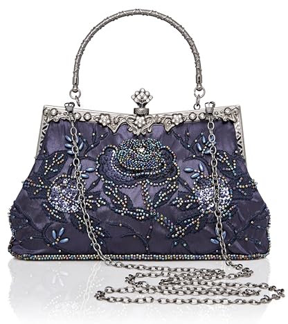 BABEYOND Handtasche Damen 1920s Strass Handtasche Beige Abend Party Clutch Elegante Abschlussball Handtaschen Hochzeit Braut Zubehör (NavyBlue)