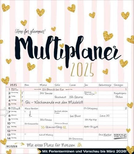 Multiplaner Time for Glamour - Familienplaner 2025 für bis zu 7 Personen - Korsch-Verlag - Kalender mit 7 Spalten zum Eintragen - 40 cm x 46 cm
