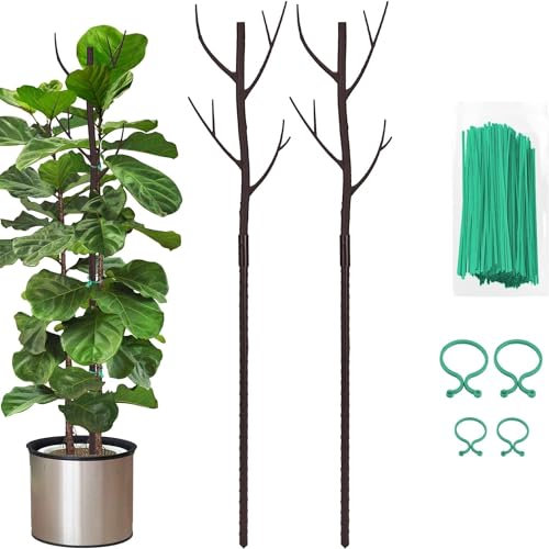 Vocray Plant Support Stakes for Indoor Plants,Trellis for House Potted Plants Flower,Monstera Support Sticks with Orchid Clips,Twist Ties(2 Pack Brown)