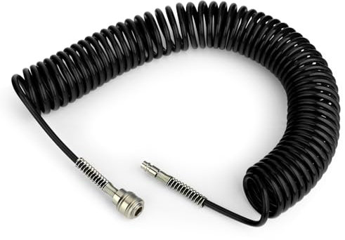 TAILONZ PNEUMATIC Schwarz 10M PU-Luftspiralschlauch mit 8mm Außendurchmesser, (mit Schnellkupplung und Stecknippel, PU-Schlauchmaterial)