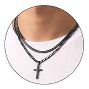 Esmoly Kreuzkette Kreuz Kette Herren Silber Gold Schwarz Halskette Herren Geschichtet Kubanische Kette 16-24 Kette Edelstahl,Abschluss Geburtstag Geschenke für Männer (16inch/18inch, Schwarz)