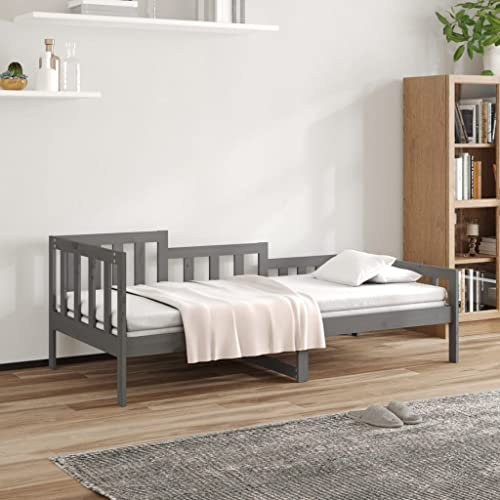 THOYTOUI Tagesbett, Bett Polsterbett Massivholzbett Betten Geeignet für Hotel Mehrbettzimmer Gästezimmer Wohnung Grau 90x200 cm Massivholz Kiefer