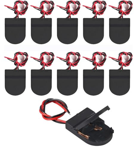 10pcs CR2032 Battery Holder 1x 3V Coin Cell Battery Socket Holder Case Box with Wire Lead ON-OFF Switch (Black)