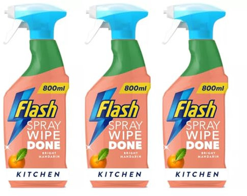 Flash Spray Wipe Done Mandarin Hygiene Kitchen Cleaning Spray - 3x800ml - Removes Grease - Spray, Wipe, Done