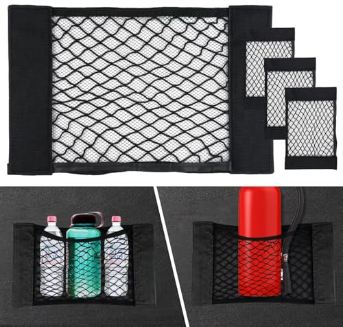 4 Stück Kofferraum Organizer Netz, 40x25cm Gepäcknetz, Netztasche Mit Klettband, Universal Aufbewahrungsnetz für SUV Innenraum Gadget