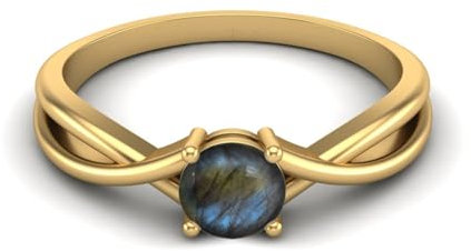 0,50 Karat rund Labradorit Edelstein 925 Sterling Silber Gedrehter Schaft Solitär Verlobung Für immer Infinity Ring Gold Vermeil, 61
