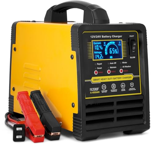 12V 24V Heavy Duty Lead Acid Battery Charger, 0-15A Smart Automatic Battery Maintainer, Trick Charger with Repair, Auto Shut-Off, Winter and Summer Mode for Car,
