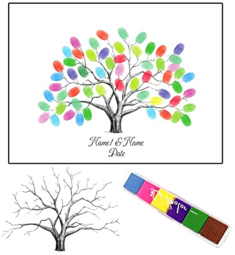 DIY Fingerabdruck Malerei,Fingerabdruck Bild Hochzeit,mit Inkpad Hochzeitsfeier Home Decoration, Hochzeits Fingerabdruck Baum DIY Hochzeitsbaum Wedding Tree Leinwand Gästebuch, 21x30cm