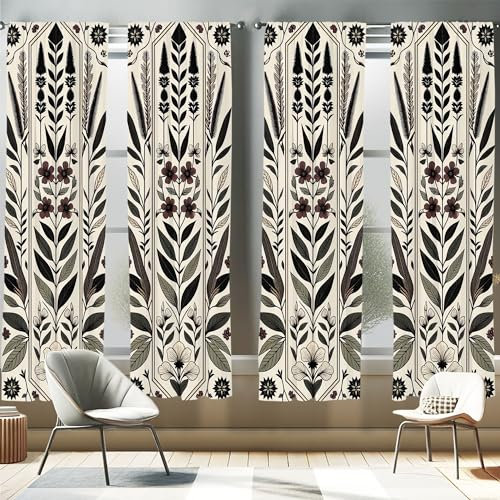 ABAKUHAUS Vorhänge 2er-Pack, Natur, Vorhang für Wohnzimmer Schlafzimmer, 4 Stück 75 cm x 225 cm, Eierschalenfarben Grau Pink