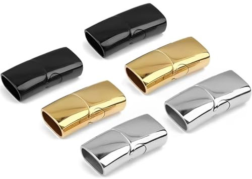 OPVYAEU 6 Stück Armband Verschlüsse Magnetic Endkappen zur Schmuckherstellung in Edelstahl Rectangle für Lederseil Halskette Lederband Schnalle Bohrung: 12x6mm