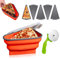Collapsible Pizza Box - Reusable Silicone Pizza Storage Container with Pizza Cutter Wheel & 5 Microwavable Trays, Leftover Pizza Holder, Tortilla Wrap Storage Container, BPA-free Pizza Saver (Red)