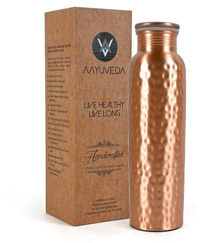32Oz Pure Copper Water Bottle for Drinking – Ayurvedic Water Bottle, Leak Proof Lid – Handcrafted ottle Water Vessel – 100 Copper Water Drinking