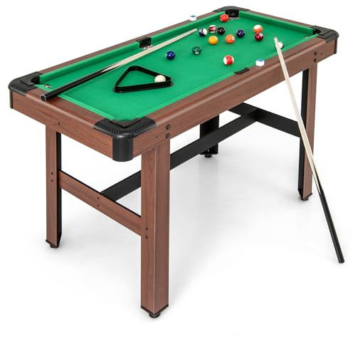 GOPLUS Biljardbord, poolbord av trä med 16 biljardbollar, 2 köer, 2 kritor, triangel, borste och justerbara fotkuddar, lekbord för barn och vuxna, för familjespel, bar (grön)