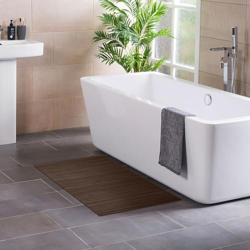 DE-COmmerce Badteppich aus Bambus Lines Mocha 70 x 120 cm Badematte Badvorleger Duschmatte rutschhemmend