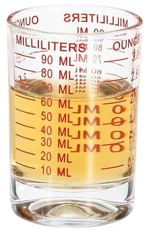 PATIKIL Shot Glass Measuring Cup, 3 Ounce/90ml Round Clear Heavy Shot Glasses Measuring Cup Espresso Shot Glass with 4 Kinds of Scale for Espresso Liquid Coffee Kitchen Tools, Red