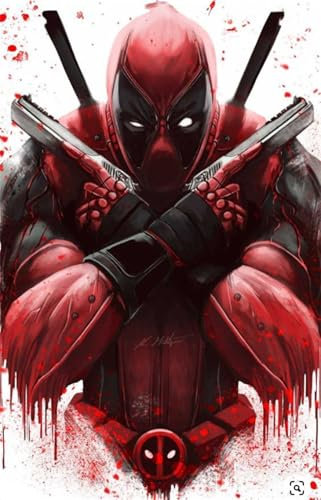 QQUEEN Deadpool Diamond Painting Kits for Adults and Children, 5D DIY Anime Cross Stitch Full Round Drill Crystal Rhinestone Embroidery Pictures Arts Craft for Home Wall Decor，12x16