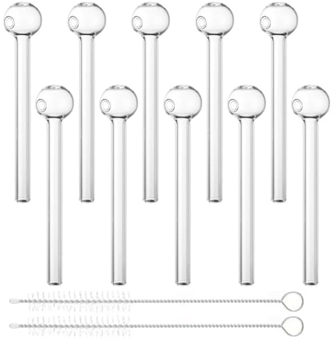 10 Stück Glas Pipe 10 cm/4 Zoll - Glaspfeife mit 2 Strohbürste - Oil Burner Pipe Clear Glass Oil Burner Clear Great Tube Glass Pipe Oil Nail Pipe Glaspfeife Crackpfeife ölpfeife