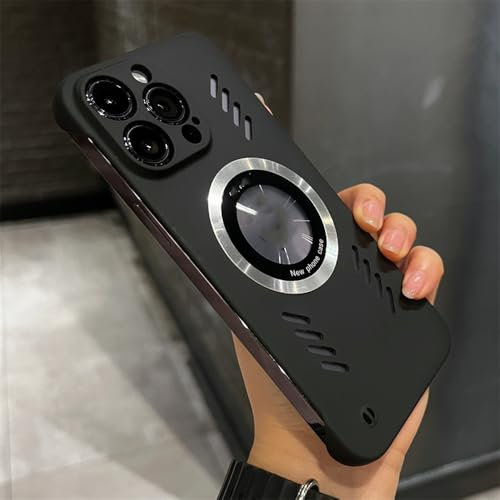 UUPTTPL Ultradünne rahmenlose, wärmeableitende Magnethülle für iPhone 16 15 Pro Max 13 11 12 14 Plus, atmungsaktive Hartschale, Schwarz, für iPhone 11
