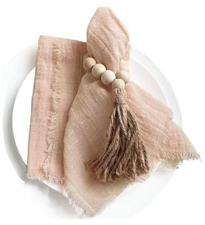 6 STÜCKE Servietten 32x32cm Baumwolltuch Gaze Retro Grat Rustikales Küchentuch Esstischset Hochzeitsfeier Leinenserviette Tischdekoration(6PCS Apricot)