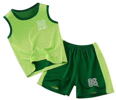 Generico Abbigliamento sportivo per bambini Tinta Unita Set Pagliaccetto Maniche Corte con Bottoni Tessuto Traspirante T-shirt Ricamate Festa Casual Taglie da 6 a 14 anni