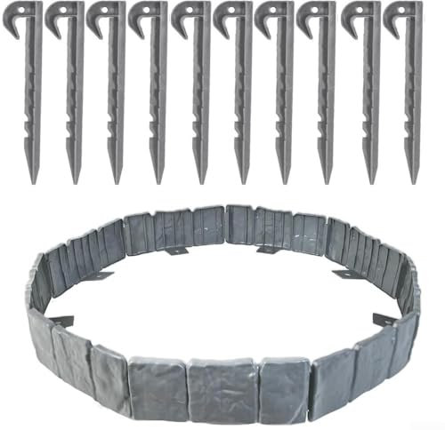 4,8 m lange Rasenkante mit starken Befestigungsklammern für Dekor-Rasen für Dekoration, Garten, Rasen (grau)