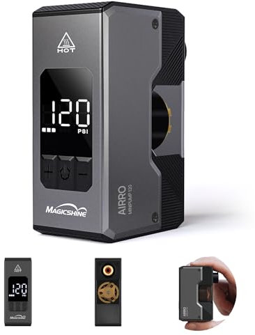 Magicshine AIRRO Mini Bike Pump, Max 120 PSI Electric Bicycle Pump, Auto Stop, with Digital Pressure Gauge with Presta and Schrader Valve for Road, Mountain, City, E-Bike and Ball
