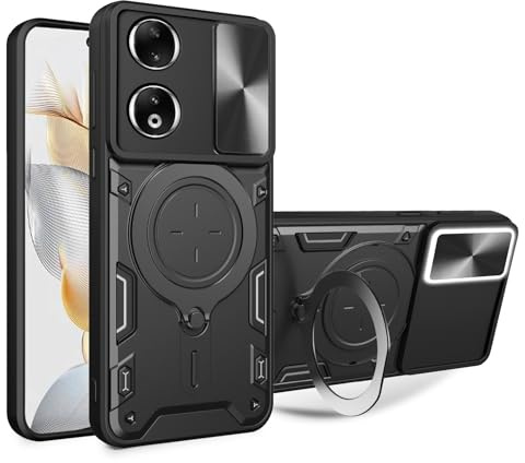 JayModCase Cover per Honor 90 5G Case Protezione Fotocamera Scorrevole con Anello Supporto Rotante a 360° Grado Militare Antiurto Custodia per Honor 90 5G - Nero