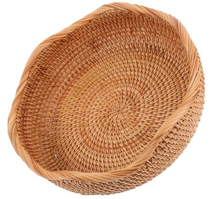 LOPUNER Cesta Redonda de Ratan Tejida Almacenamiento de Pan y Organizador Decorativo Multifuncional y Espacio