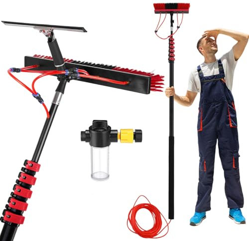 3.6 10.8M Telescopic Hydrocleaner Cleaning Brush,Water Powered, W Soap Dispenser & Squeegee, Cleaning Solar Panels, Window Cleaning Kit, Washing Roof,Trucks,Bus,Cars (55cm Brush,10.8M)