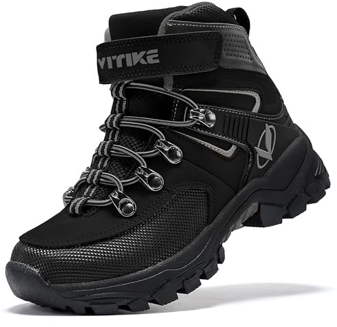 ASHION Boys Snow Boots Warm Winter Shoes Comfortable Trekking Ankle Suppor Hiking Sneakers,Q Black Big Kid,2.5