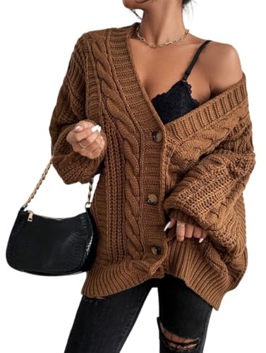 BUhuiBabubu Cardigans for Women UK - Womens Oversized Chunky Open Front Cardigan Sweaters Autumn Winter Cable Knit Long Sleeve Button Down Cardigans Outwear Coats