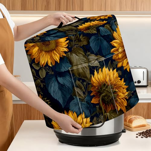 Kitchen Appliance Dust Cover for 6 Quart Instant Pot, Crock Pot, Pressure Cooker, Air Fryer - Decorative Dust Cover with Top Handle & Storage Pockets (Yellow Sunflowers, 6 Quart)