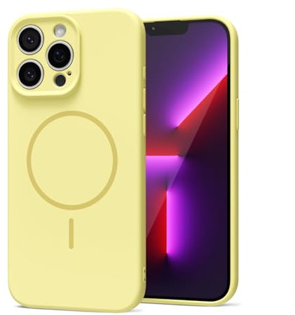 LoeoeL Magnetic Phone Case for iPhone 13 Pro Max Case Silicone, Cute Slim Thin Phone Cover Compatible with MagSafe for Women, Girly Soft Rubber Gel Mag Safecase with Camera Protection, Yellow