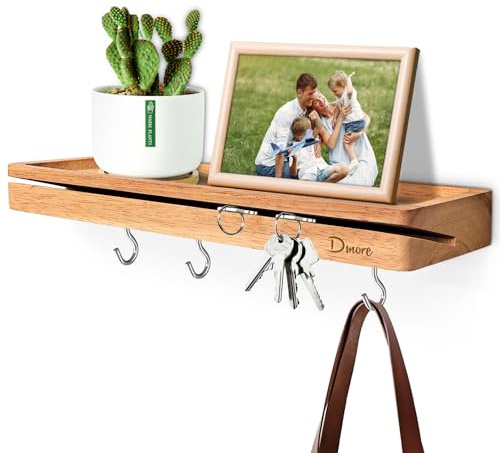Dmore Schlüsselbrett mit Ablage und 4 Haken, Schlüsselhalter aus hochwertigem Naturholz, kreatives Design des Schlüsseleinsatzes erleichtert die Aufbewahrung von mehr Schlüsseln