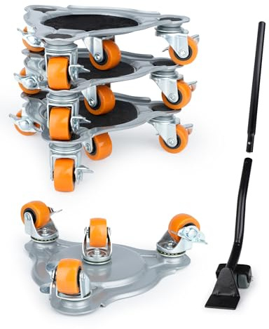 Kit Deplace Meuble avec Lève-Meuble, 4 roulettes Pivotantes 360° avec Frein, Capacité 400 kg pour Déplacer Meubles Lourds, Canapé, Réfrigérateur sans Effort – Outil de Déménagement Professionnel