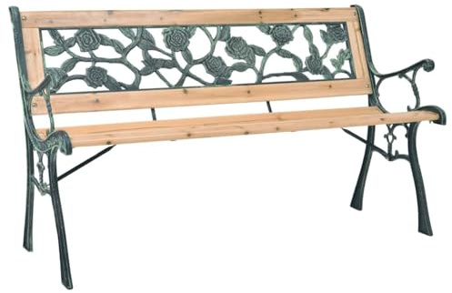 Hoopleep Gartenbank 122 cm aus massivem Holz und Schmiedeeisen, wetterfest für Außenbereich, Terrasse, Garten, Veranda, Sitzmöbel