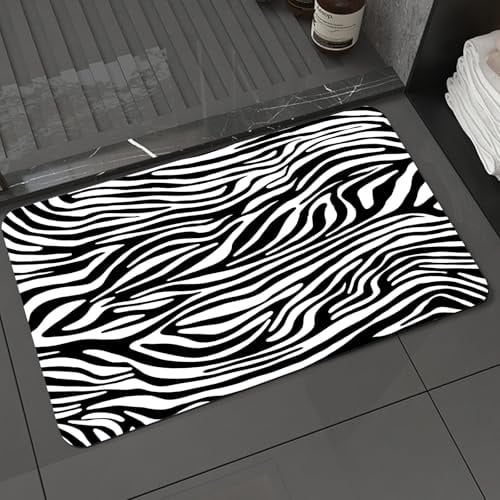 DALEXHM Badteppich rutschfeste,weicher Badezimmerteppich Wasserabsorbierend Badematte Badvorleger für Dusche,Schwarze Streifen. Tigerprint. Tiermuster. Zebra-Motiv. Nahtloses Muster.,50x80cm