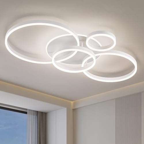 Qamra 100cm 4 Ringe Moderne Weiße LED Deckenlampe | 4000K Neutralweiß Deckenleuchte aus Metall und Acryl für Wohnzimmer,Schlafzimmer,Esszimmer,Büro