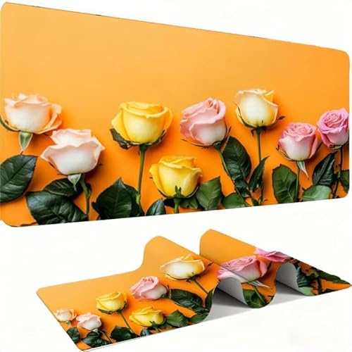 Gaming Mauspad XXL 700 x 300 mm Großes Mousepad mit Vernähten Kanten Schreibtischunterlage, rutschfeste Gummibasis und Wasserdicht,Verbessert Präzision Geschwindigkeit,Blumen Landschaft 7 w0w-338