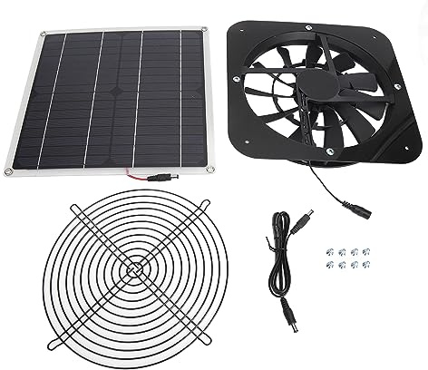 Cloimei Kit de Ventilateur Solaire 100 W avec Ventilateur Rond de 25 cm (10 Pouces) à Haute Vitesse pour Serre, poulailler et abri de Jardin. Ventilateur d'extraction Solaire. (Noire)