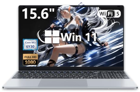 Ordinateur Portable 15.6 Pouces, PC Portable Win 11 8Go RAM 256Go SSD, Core M3 6Y30 Processor, Clavier Rétroéclairé, Laptop fin et léger avec écran FHD Pivotant à 180° Mini-HDMI 2*USB3.0 WiFi5 BT4.2
