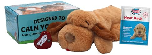 Snuggle Puppy Original Heartbeat Stuffed Toy for Dogs. Pet Anxiety Relief and Calming Aid, Comfort Toy for Behavioral Training in Biscuit