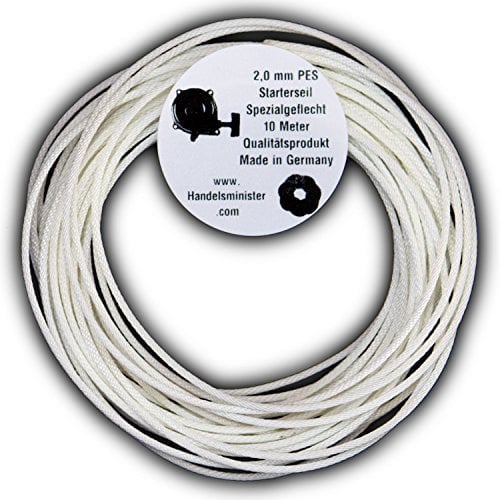 Handelsminister.com 10m Starterseil Spiralflechtung in Erstausrüsterqualität Verschiedene Durchmesser PES Polyester 2/3/3,5/4/4,5/5/6mm, Durchmesser:2.0mm weiß