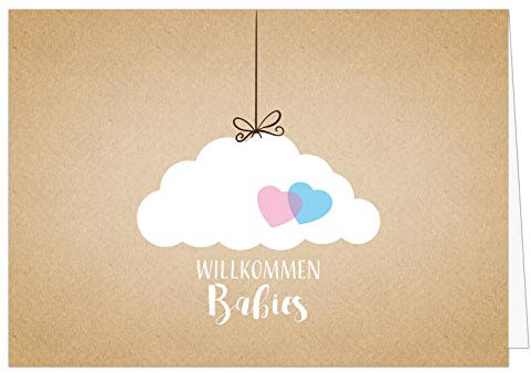 Große XXL Design Geburtskarte zur Geburt/Zwillinge/Klappkarte/mit Umschlag / A4 / Willkommen Babies Junge und Mädchen/Baby geboren/Grußkarte zur Gratulation Eltern