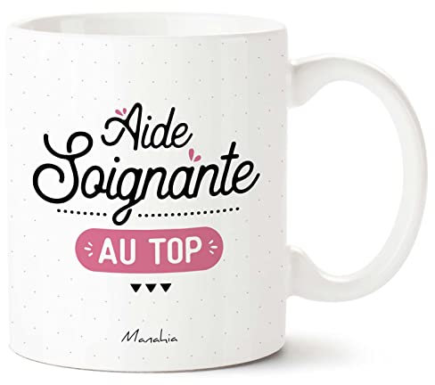 Manahia Mug Cadeau Aide Soignante - Aide Soignante au Top - Avec Boite Kraft - 330 mL, Céramique - Imprimé en France - Tasse Merci - Remercier les Soignants - Cadeau Hôpital