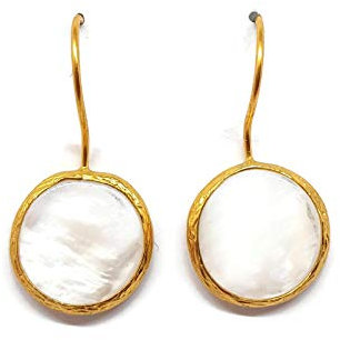 MYSTIC JEWELS by Dalia Lange Ohrringe rund mit Naturstein Damen Partys Hochzeit (Weiß)