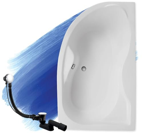 BADLAND Badewanne Original Weiß Acryl Wanne Eckbadewanne DORA 170x110 Rechts KOMPLETTSET SET + Füßen und Exklusive Chrom Automatik Ablaufgarnitur Made in EU 3in1