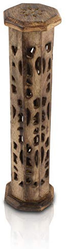 Räucherstäbchenhalter aus Holz und Kegelbrenner, Turm, groß, organisch, umweltfreundlich, Aschefänger, Agarbatti-Halter, rustikaler Stil, handgeschnitzt für Meditation, Yoga, Aromatherapie, Zuhause